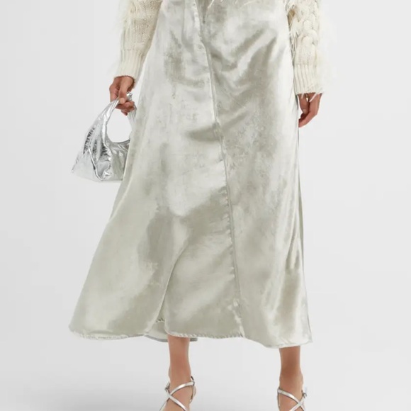 Vince Silver Purl Edge Paneled Midi Slip A-line Skirt - Picture 6 of 9